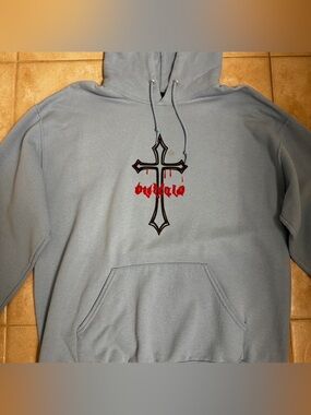 Light Blue Cross Graphic Pullover Hoodie